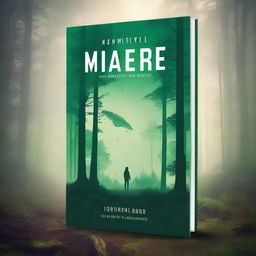 Create a dystopian and apocalyptic science fiction book cover featuring a forest with a spaceship in the middle