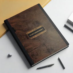 A notebook cover design with the title 'ARQUITETURA E ORGANIZAÇÃO DE COMPUTADORES' in bold, golden letters