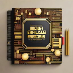 A notebook cover design with the title 'ARQUITETURA E ORGANIZAÇÃO DE COMPUTADORES' in bold, golden letters