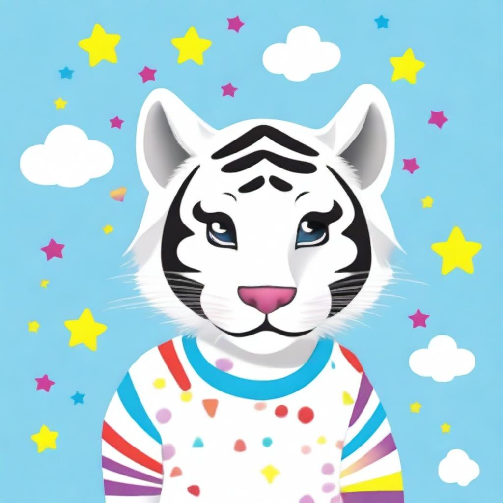 A kids' jersey design featuring a friendly and playful white tiger