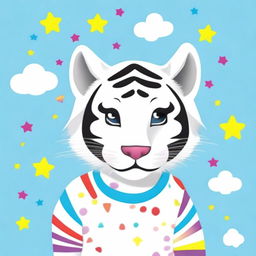 A kids' jersey design featuring a friendly and playful white tiger