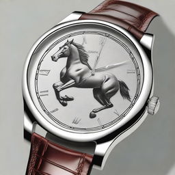 Design a high-end luxury wristwatch with a thoroughbred race horse theme