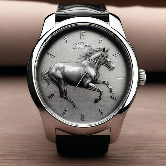 Design a high-end luxury wristwatch with a thoroughbred race horse theme