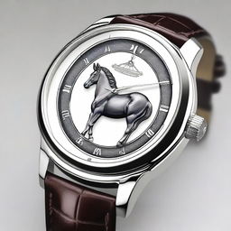 Design a high-end luxury wristwatch with a thoroughbred race horse theme