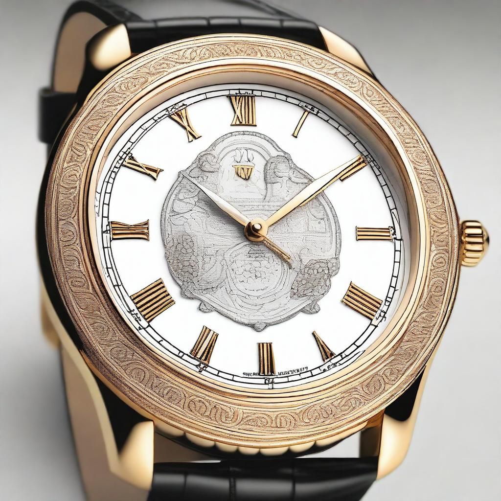 Create a high-end luxury wristwatch featuring a bezel in the shape of a horseshoe