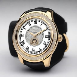 Create a high-end luxury wristwatch featuring a bezel in the shape of a horseshoe