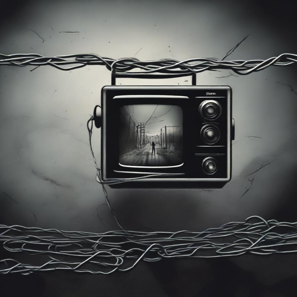 Create a movie poster featuring a mobile phone, digital camera, video camera, and barbed wire