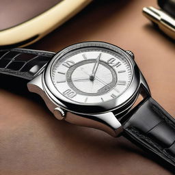 Design a luxury wristwatch with a bezel in the shape of a horseshoe