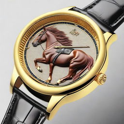 Design a luxury wristwatch featuring a horse race track embedded into the dial