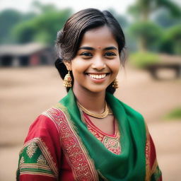 A beautiful young Bangladeshi girl, wearing traditional attire