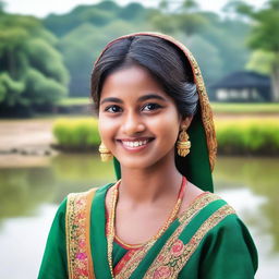 A beautiful young Bangladeshi girl, wearing traditional attire