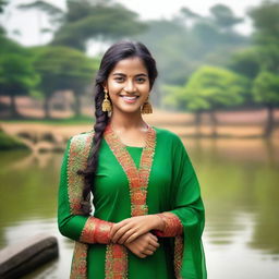 A beautiful young Bangladeshi girl, wearing traditional attire