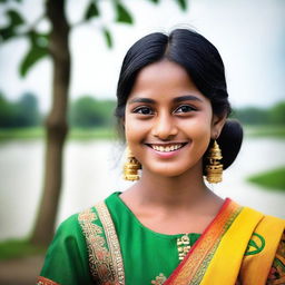 A beautiful young Bangladeshi girl, wearing traditional attire