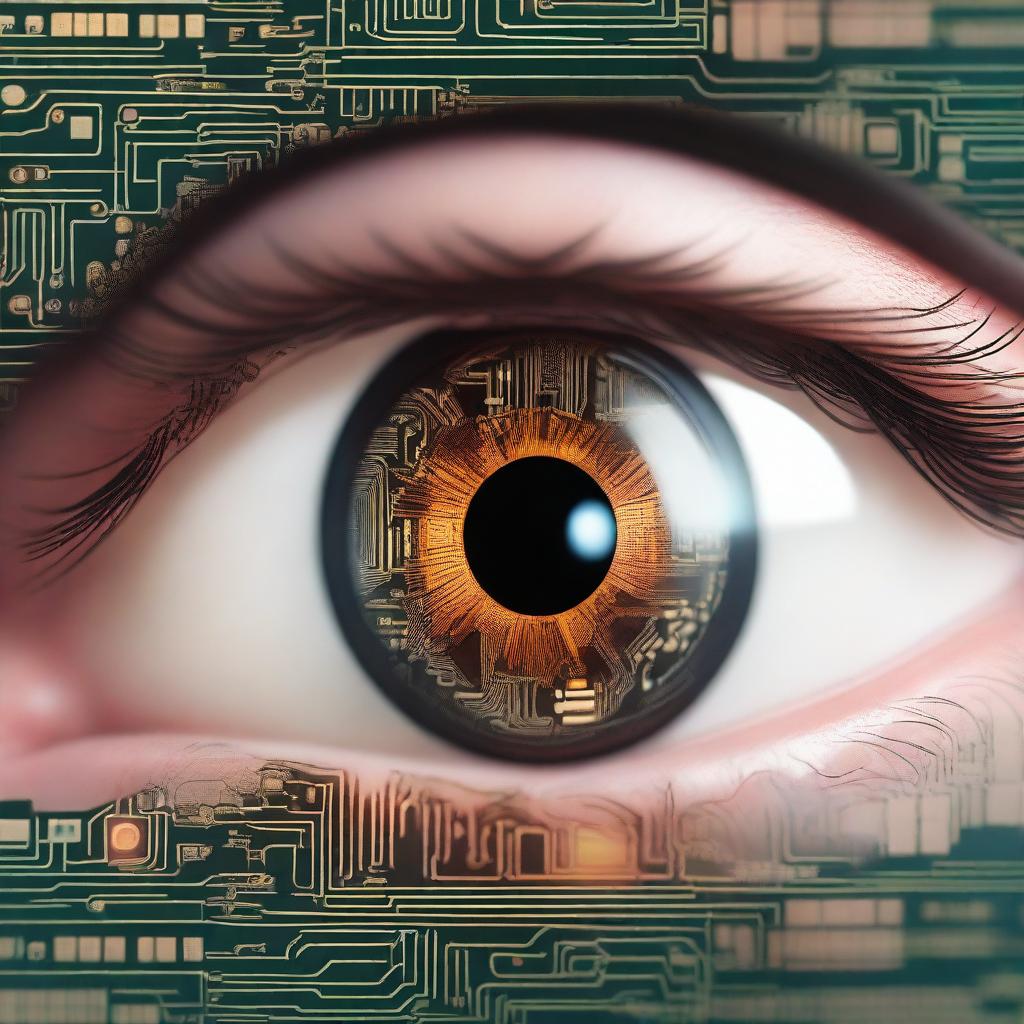 A detailed image depicting the concept of human and machine vision