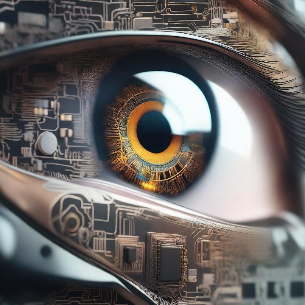 A detailed image depicting the concept of human and machine vision