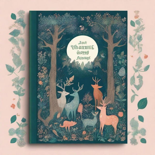 A beautifully illustrated book cover featuring an enchanting forest scene with mystical creatures and a hidden magical portal