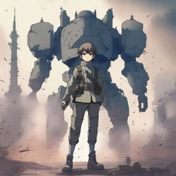 An anime-style illustration of a young boy in a World War I military uniform, holding a sword in his hand