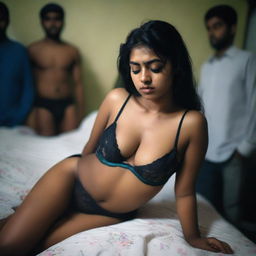 An image of a beautiful Bangladeshi girl sleeping in lingerie in a bedroom