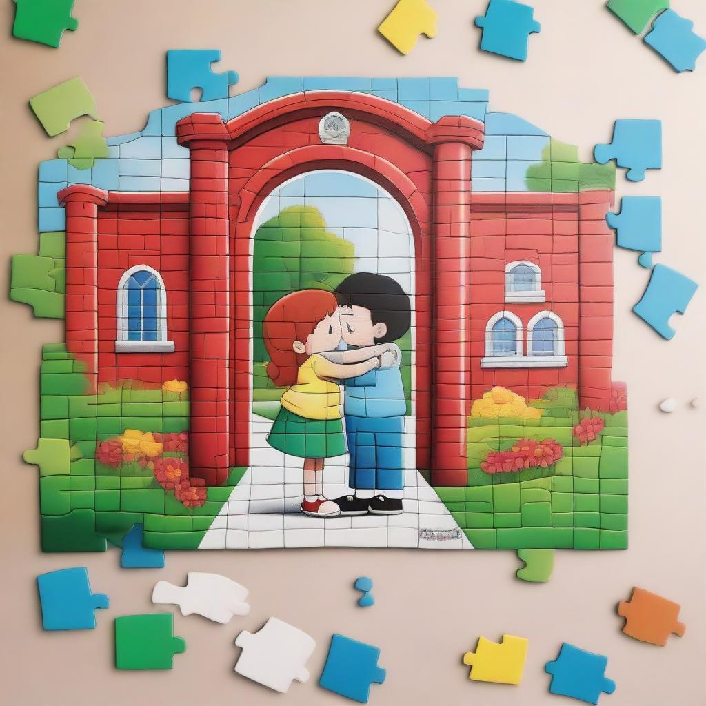 A nearly completed puzzle with one final piece being placed