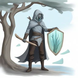 Create an image of a drow elf standing on the shores of Nicodranas