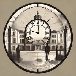 A design featuring a large clock in the center, symbolizing the passage of time over two years of communication