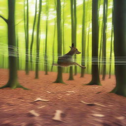 A dynamic image illustrating the view from an animal running fast through a forest