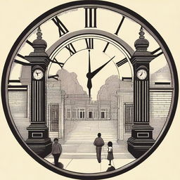 A design featuring a large clock in the center, symbolizing the passage of time over two years of communication