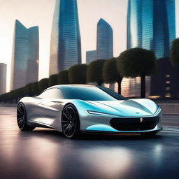 A sleek and futuristic electric luxury hyper sports car, with aerodynamic design, glossy finish, and advanced LED lighting