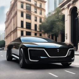 A futuristic electric luxury limousine SUV, combining the elegance of a limousine with the robustness of an SUV