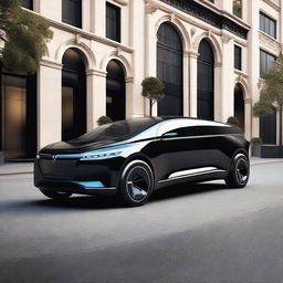 A futuristic electric luxury limousine SUV, combining the elegance of a limousine with the robustness of an SUV