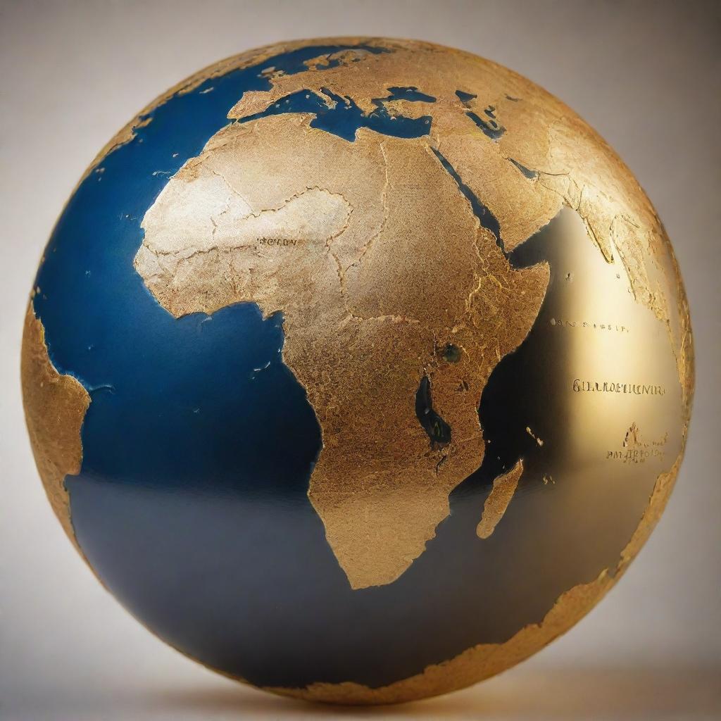 An earth-globe with continents and oceans visible, and the word 'Globalization' elegantly embossed across it in a vibrant, golden shimmer.