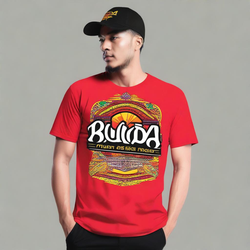 A stylish t-shirt design featuring the phrase 'Muara Badak siap Mekar' prominently displayed