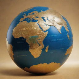 An earth-globe with continents and oceans visible, and the word 'Globalization' elegantly embossed across it in a vibrant, golden shimmer.