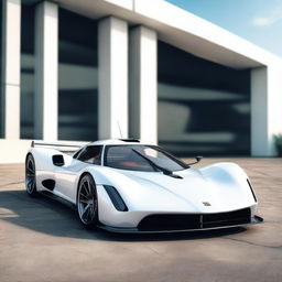 A modern supercar inspired by 90s Group C racecars and prototype Le Mans vehicles, painted in a sleek white color