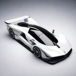 A modern supercar inspired by 90s Group C racecars and prototype Le Mans vehicles, featuring a white long tail design