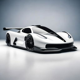 A modern supercar inspired by 90s Group C racecars and prototype Le Mans vehicles, featuring a white long tail design