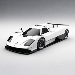 A modern supercar inspired by 90s Group C racecars and prototype Le Mans vehicles, featuring a white color and a long tail