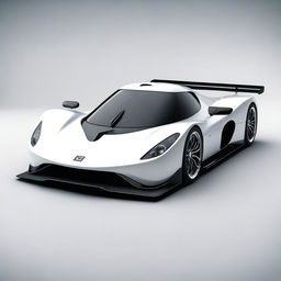 A modern supercar inspired by 90s Group C racecars and prototype Le Mans vehicles, featuring a white color and a long tail