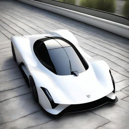 A modern supercar inspired by 90s Group C racecars and prototype Le Mans vehicles, featuring a sleek white color and a long tail design