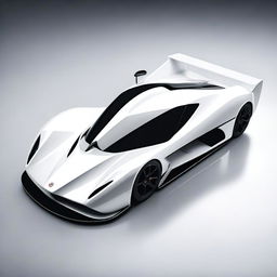 A modern supercar inspired by 90s Group C racecars and prototype Le Mans vehicles, featuring a sleek white color and a long tail design