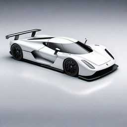 A modern supercar inspired by 90s Group C racecars and prototype Le Mans vehicles, featuring a sleek white color and a long tail design