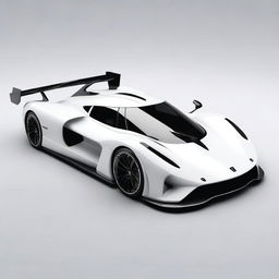 A modern supercar inspired by 90s Group C racecars and prototype Le Mans vehicles, featuring a sleek white color and a long tail design