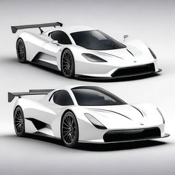 A modern supercar inspired by 90s Group C racecars and prototype Le Mans vehicles, featuring a sleek white color and a long tail design