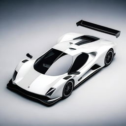 A modern supercar inspired by 90s Group C racecars and prototype Le Mans vehicles, featuring a sleek white color and a long tail design