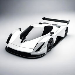 A modern supercar inspired by 90s Group C racecars and prototype Le Mans vehicles, featuring a sleek white color and a long tail design