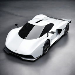 A modern supercar inspired by 90s Group C racecars and prototype Le Mans vehicles, featuring a sleek white color and a long tail design