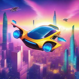 A captivating book cover featuring a futuristic flying taxi soaring over a bustling cityscape