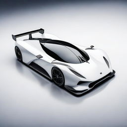 A modern supercar inspired by 90s Group C racecars and prototype Le Mans vehicles, featuring a sleek white color and a long tail design