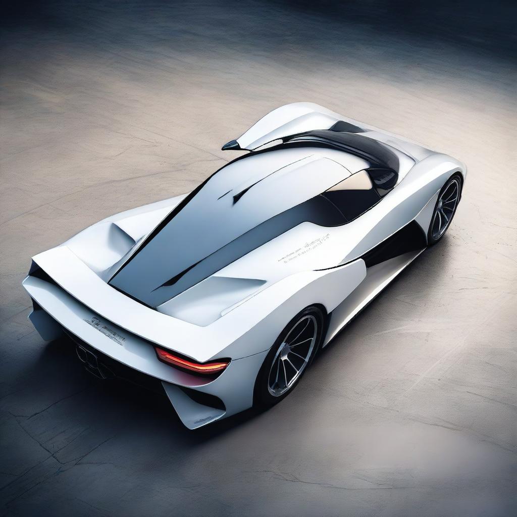 A modern supercar inspired by 90s Group C racecars and prototype Le Mans vehicles, featuring a sleek white color and a long tail design