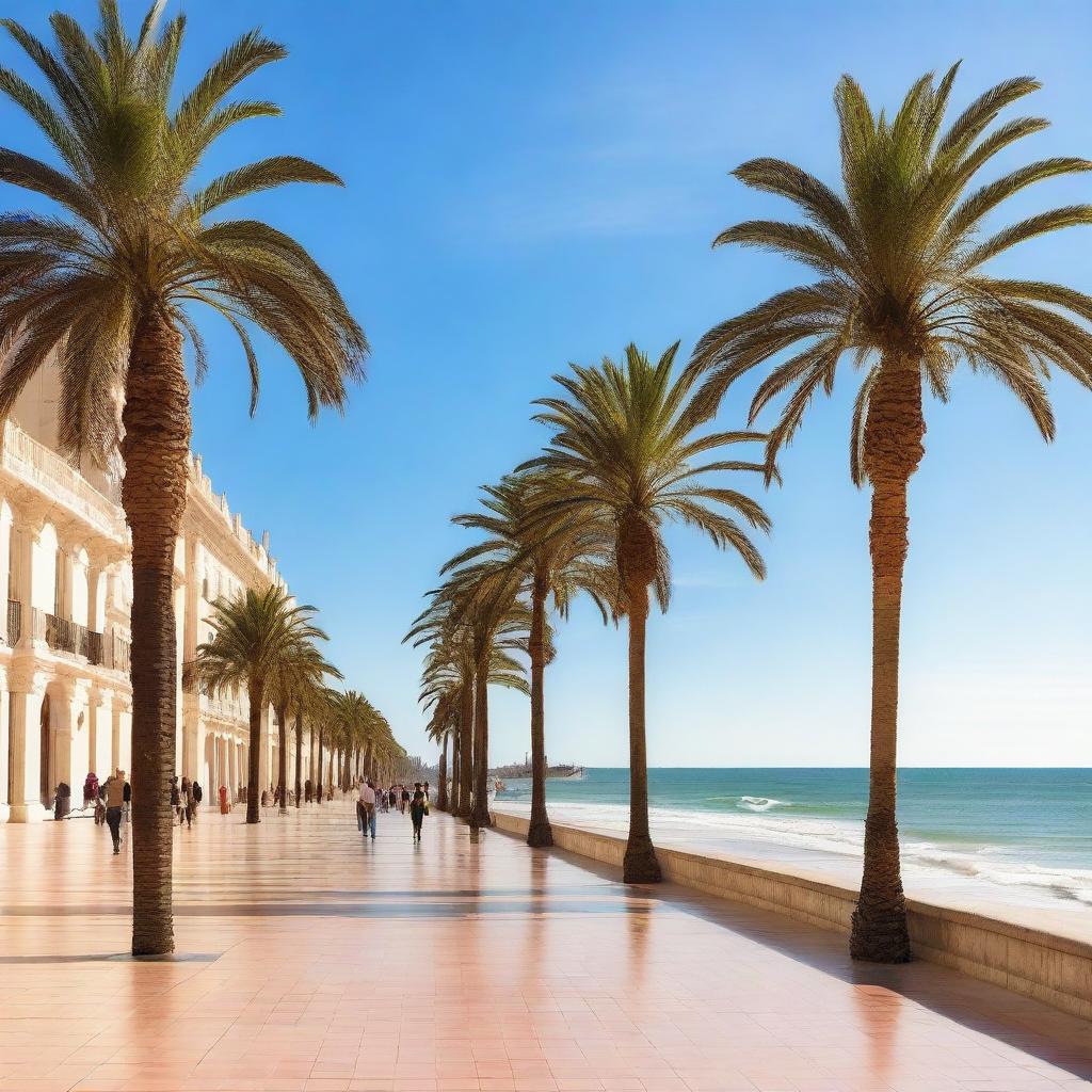 A serene view of the promenade in Cádiz, Spain